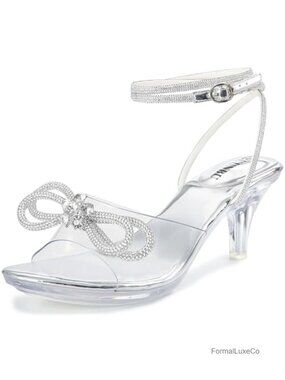 Rhinestone Bowknot Strappy Clear Heels - Ankle Strap Platform Stiletto Sandals